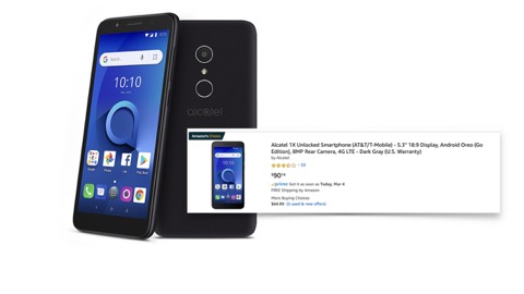 Alcatel 1x device listed on amazon